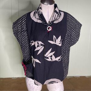 HAND CRAFTED Art To Wear Lagenlook Asian Cotton Kimono Jacket Topper‎ L